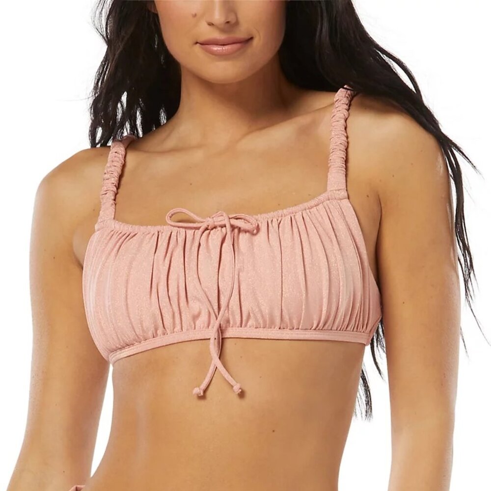 NWT Sundazed Ledia Metallic Shirred Bikini Top Rosegold Pink Size 34B/C Cup NEW